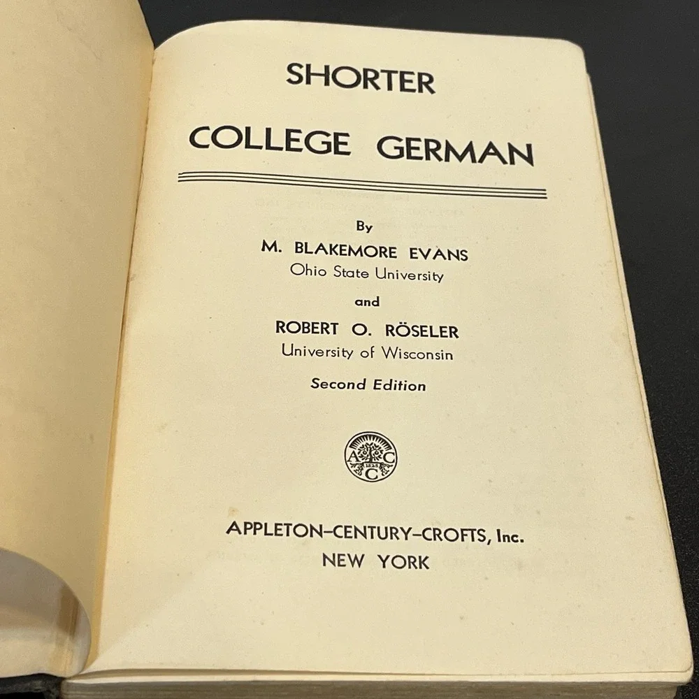 Shorter College German Hardcover Book 1949 Marshall Blakemore Evans Ohio St Univ